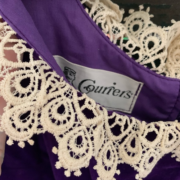 Vintage Couriers purple velvet peasant dress size 7/8 - Picture 5 of 6